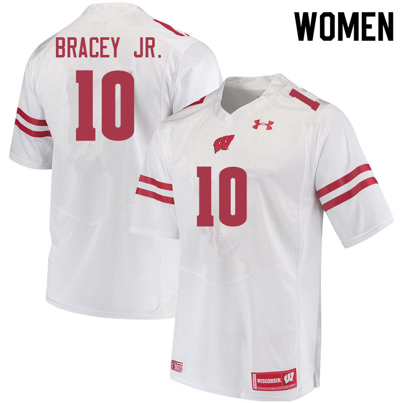 Women #10 Stephan Bracey Jr. Wisconsin Badgers College Football Jerseys Sale-White - Click Image to Close